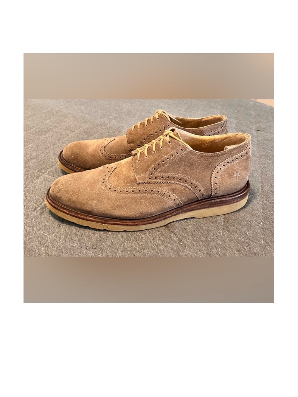 FRYE Sz 12 Jim Tan Gray Suede Wingtip Oxford Shoes
